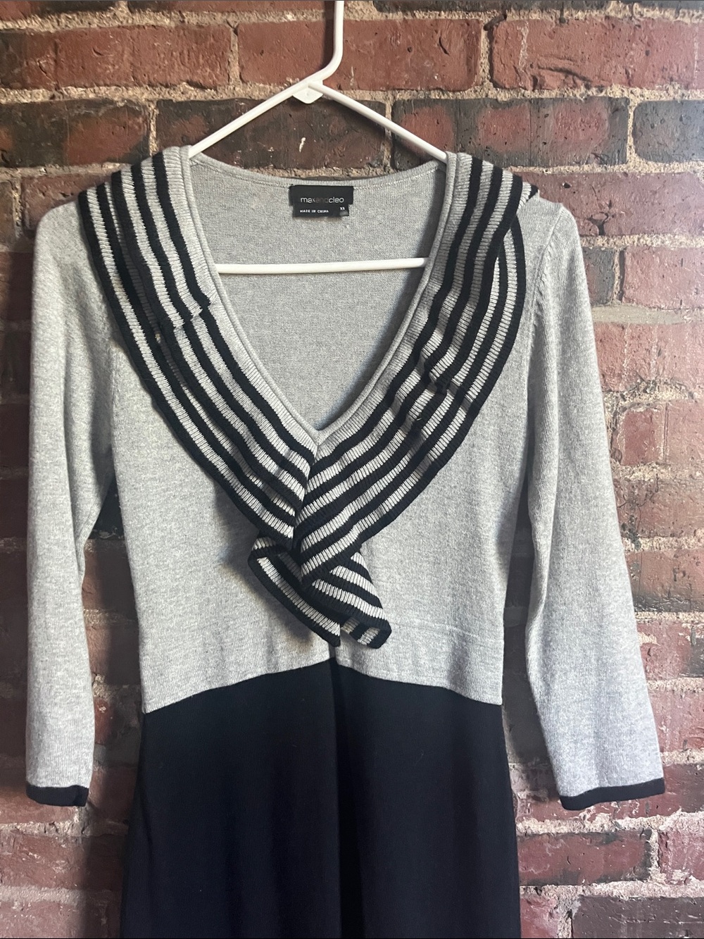 Women’s maxandcleo/Nordstrom V-Neck Ruffle Sweater Dress in Gray & Black